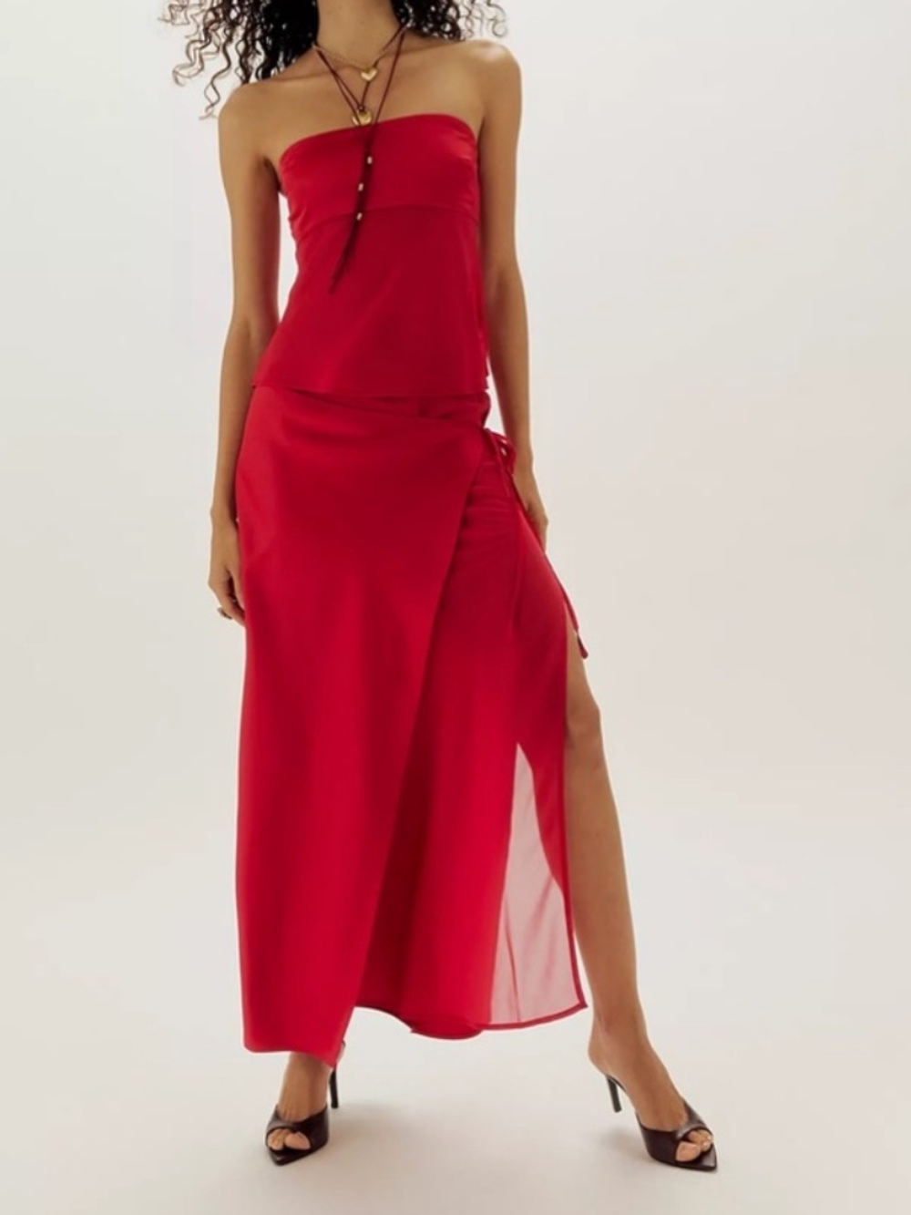 Free People Ownley Ricky Maxi Skirt Set in Red NWT